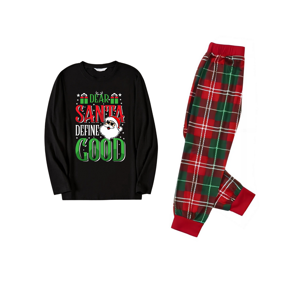 "Dear Santa Define Good" Slogan Printed Red and Green Plaid Family Matching Pajama