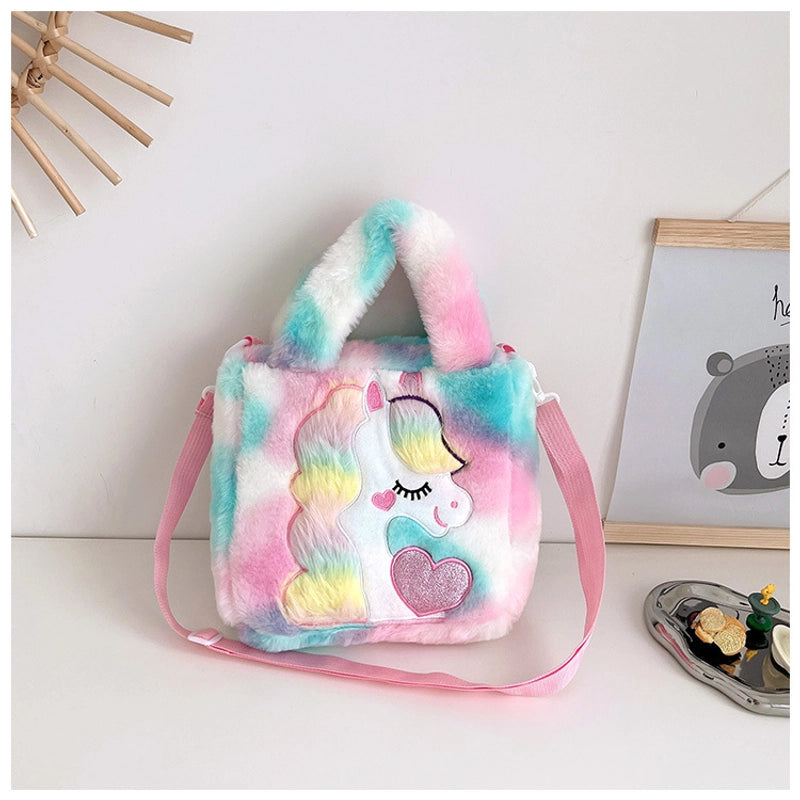 Children’s Plush Backpack Shoulder Messenger Handbag Cartoon Bag Furry Bag