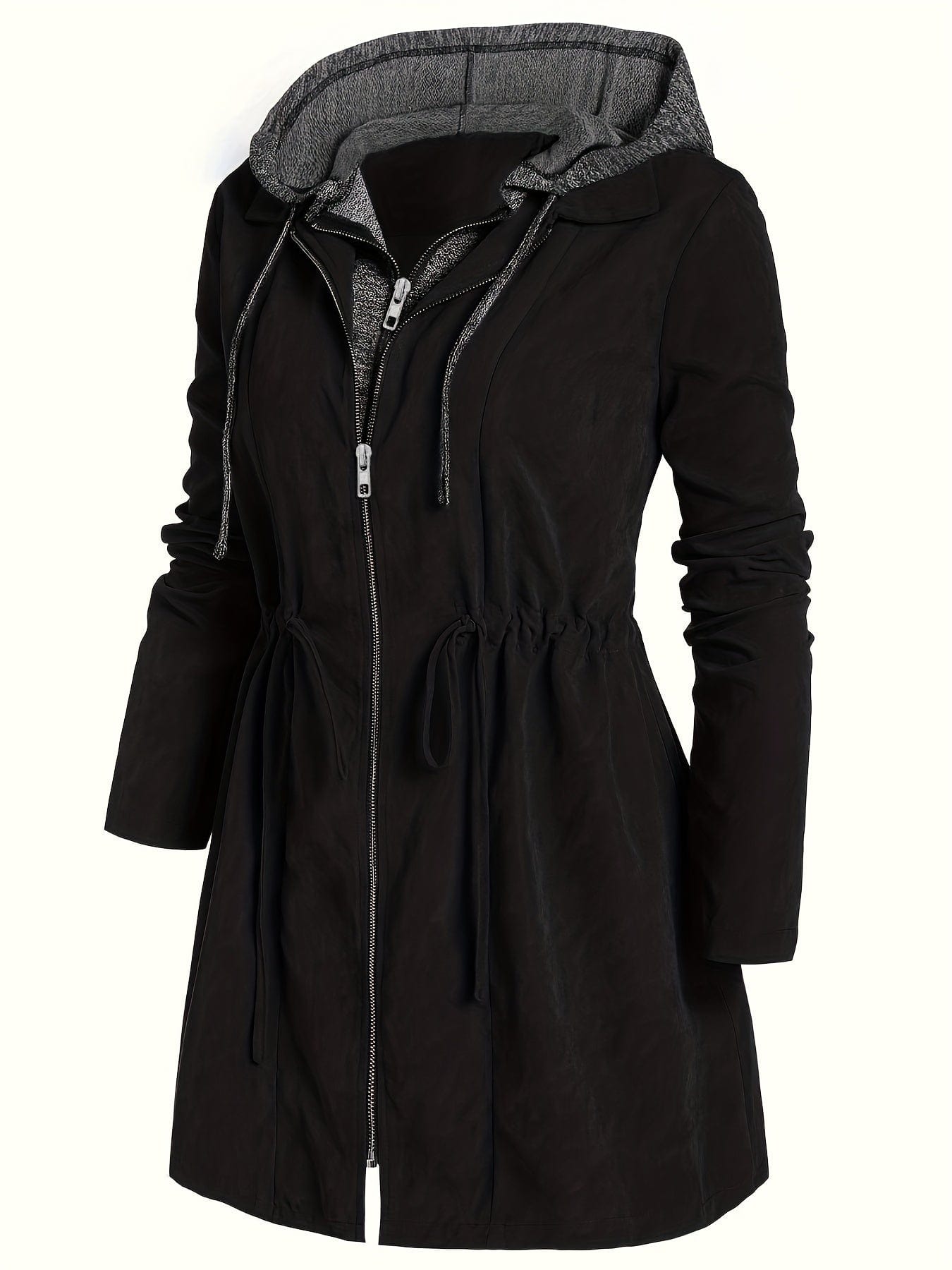 Ruched Hooded Coat Plus Size