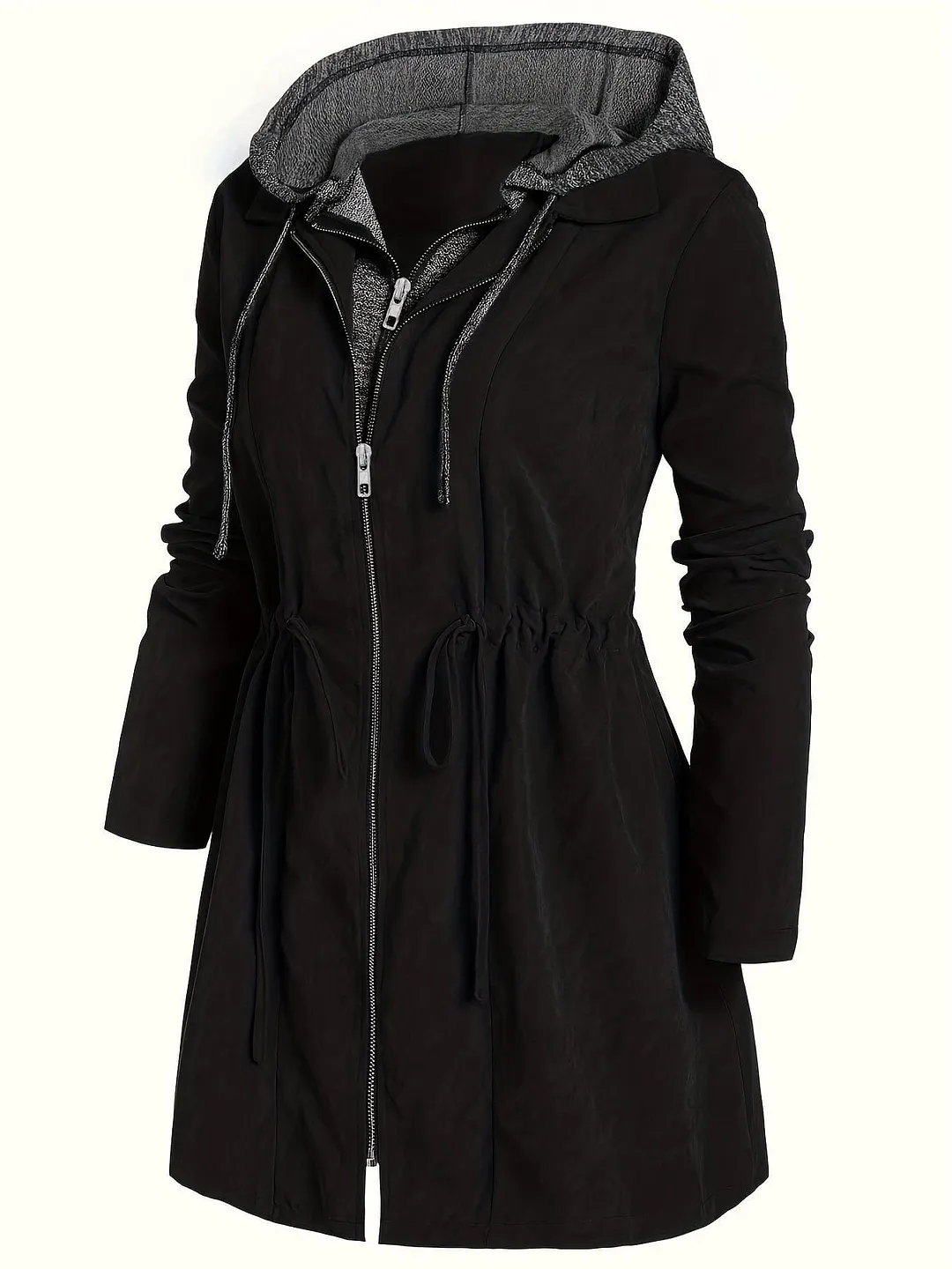 Ruched Hooded Coat Plus Size