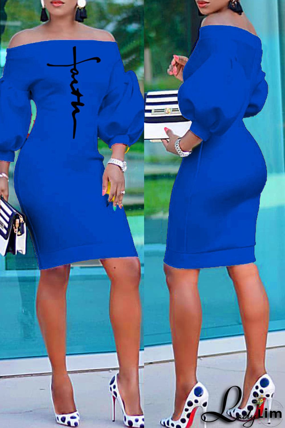 Red Fashion Casual Print Backless Off the Shoulder Dresses