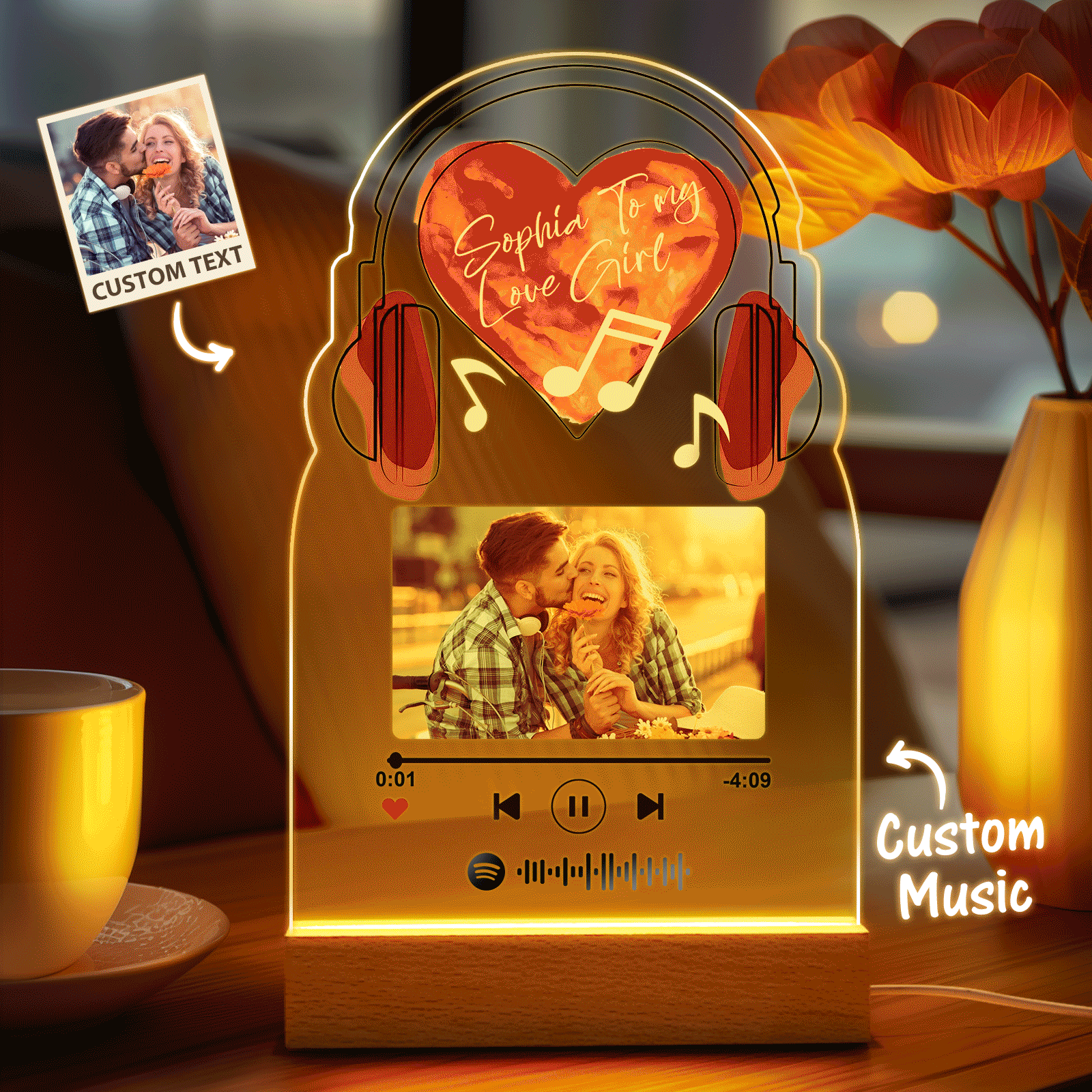 Loveyoufancy Personalized Romantic Love Music Acrylic Night Light Gift for Couple Home Decor