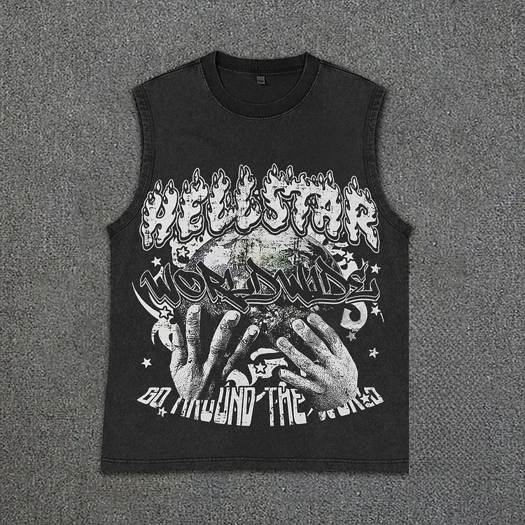 Retro Hellstar Worldwide Graphic Acid Washed Tank Top