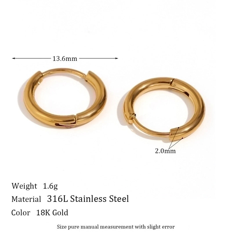 1 Pair Minimalist Round Solid Color Plating Inlay 304 Stainless Steel Zircon 18K Gold Plated Hoop Earrings