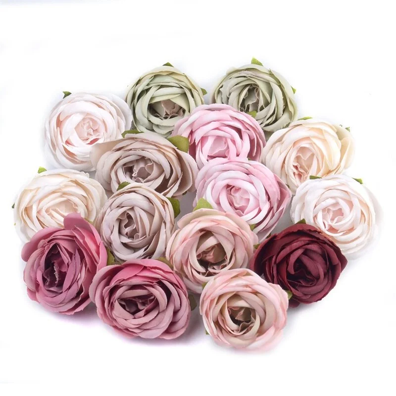 3/20pcs 4cm Artificial Silk Tea Rose Flower Head For Wedding Home Decoration DIY Wreath Scrapbook Fake Flowers Wall Craft