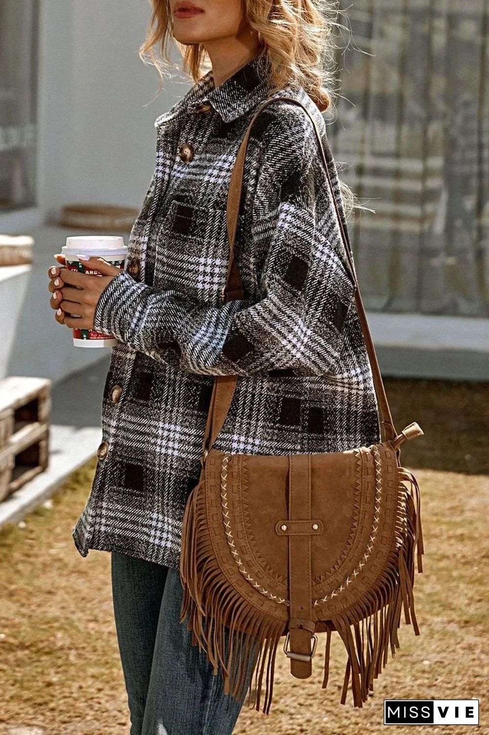Casual Plaid Print Long Sleeve Coat