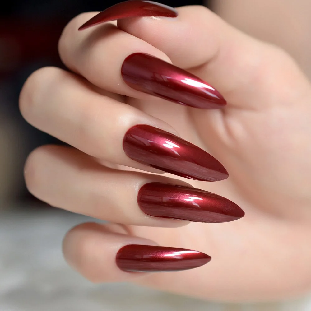 Sexy Sugar Red Press on Nails Extra Long Stiletto Fake Nails gel Shine Party Finger Decoration Nail Tips Set of 24-Nail Inspo