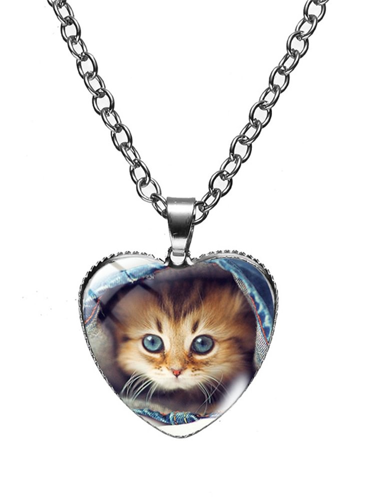 Artwishers Lovely Cat Heart Pendant Necklace