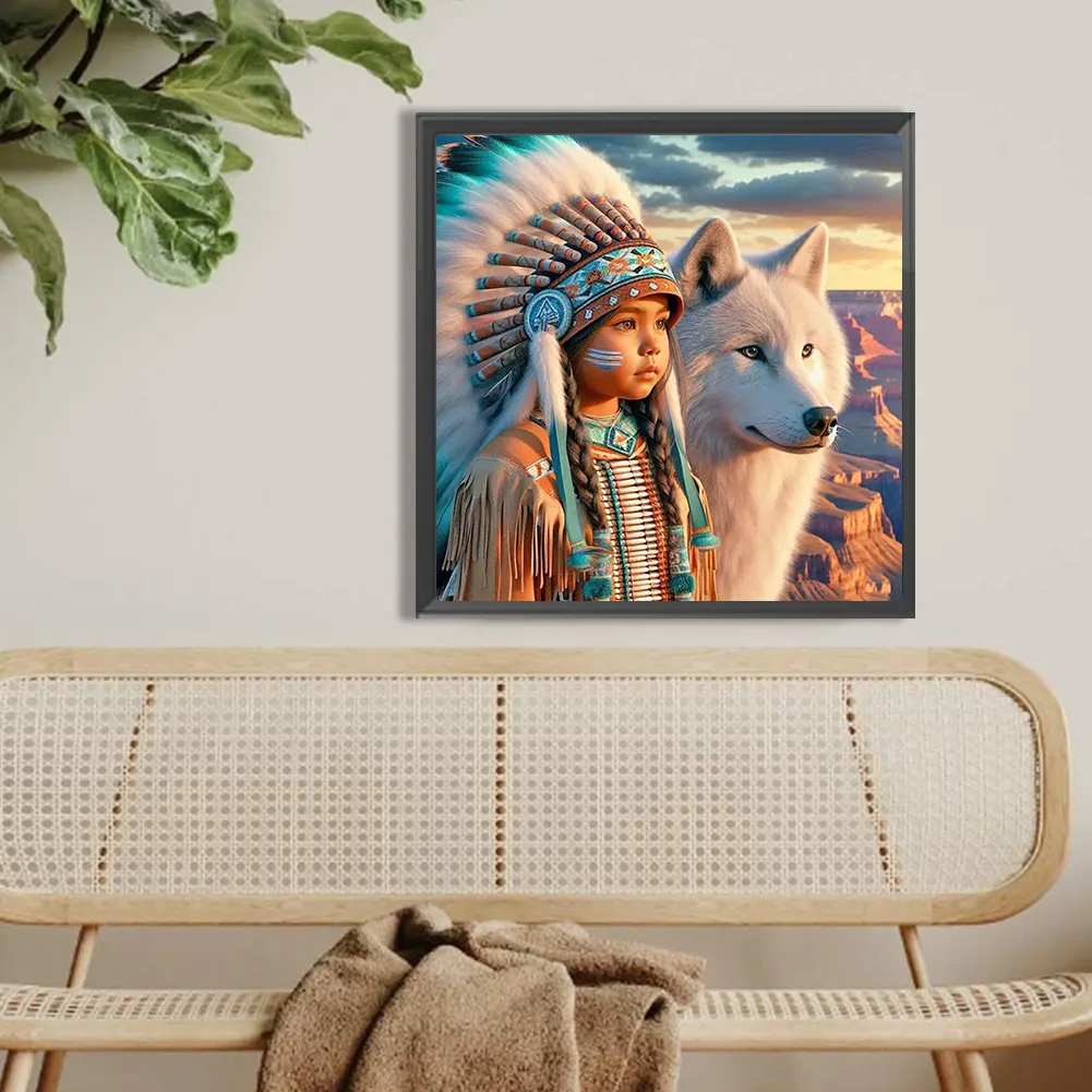 Diamond Painting - Full Round Drill - Indians Wolf(Canvas|40*40cm)