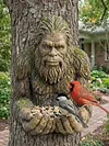 Bird Feeding Sculpture with Hidden Hang Hole Ancient Tree Bird Feeder Resin Birds Feeding Station Ornament for Patio/Backyard/Balcony