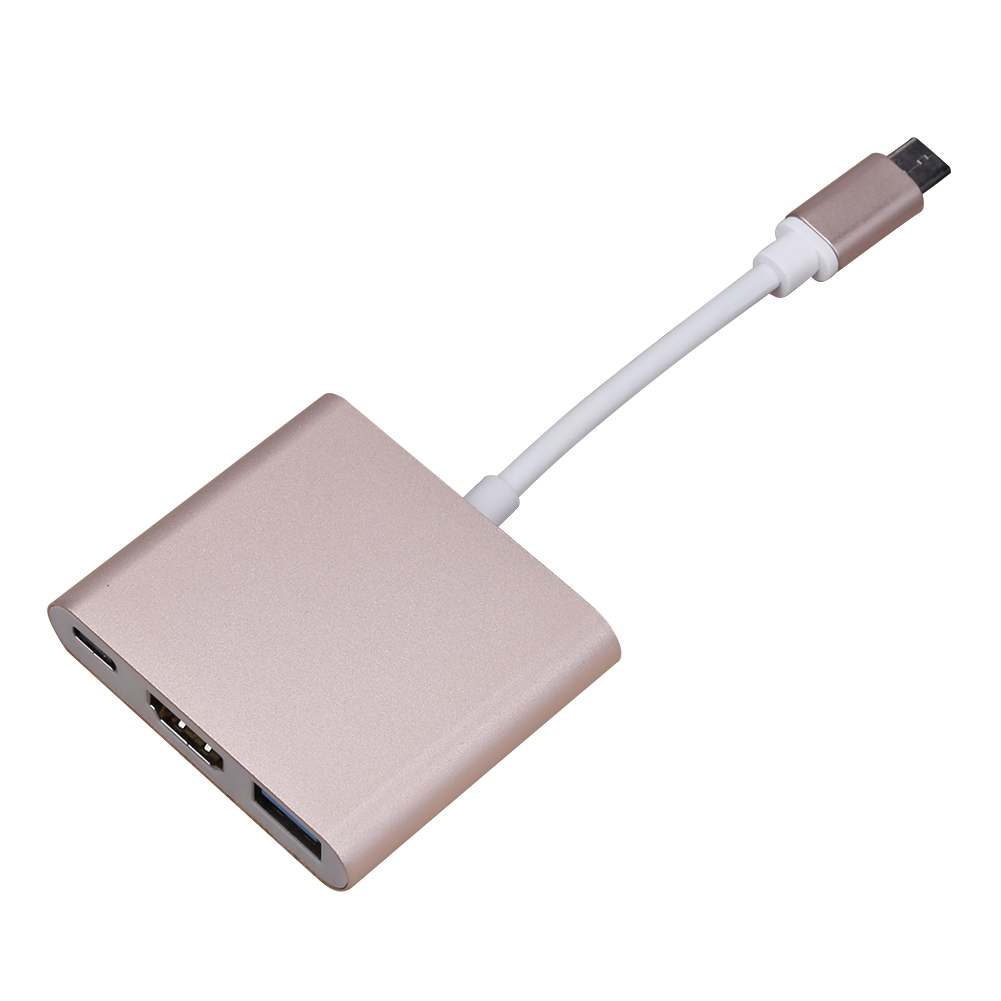 

3 In 1 Usb3.1 Type-C To Type-C Hdmi Usb3.0 Converter Adapter Hub, Gold, 501 Original