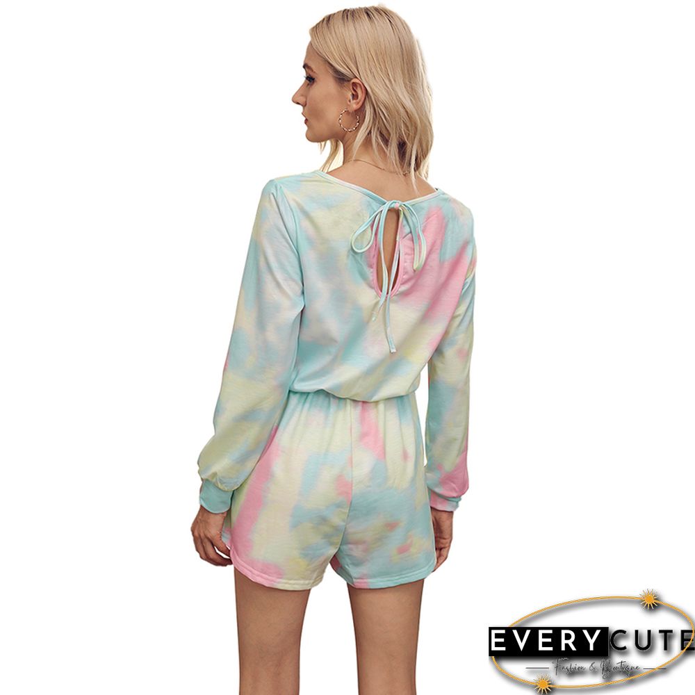 Multicolor Knit Blend Tie Dye Printed Romper