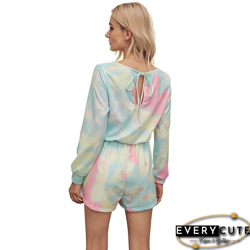 Multicolor Knit Blend Tie Dye Printed Romper