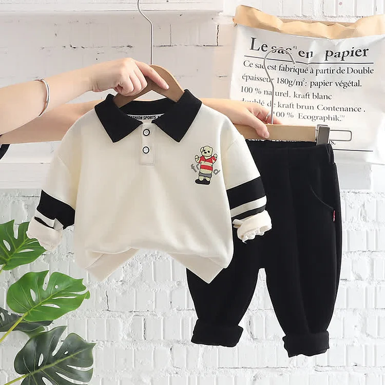 Baby Toddler Bear Polo Sweatshirt and Pants Set