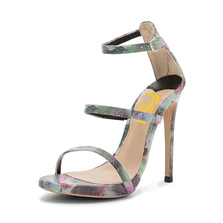 Floral Heels Open Toe 5 Inch Stiletto Heels Sandals for Women |FSJ Shoes