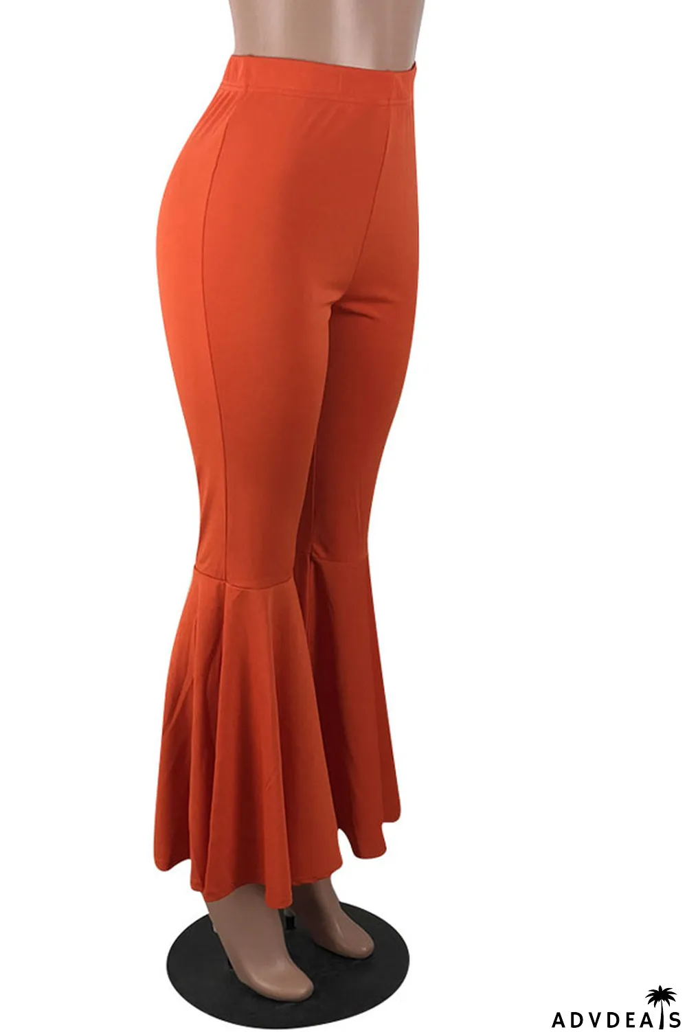 Orange venetian Elastic Fly Mid Solid Boot Cut Pants Bottoms