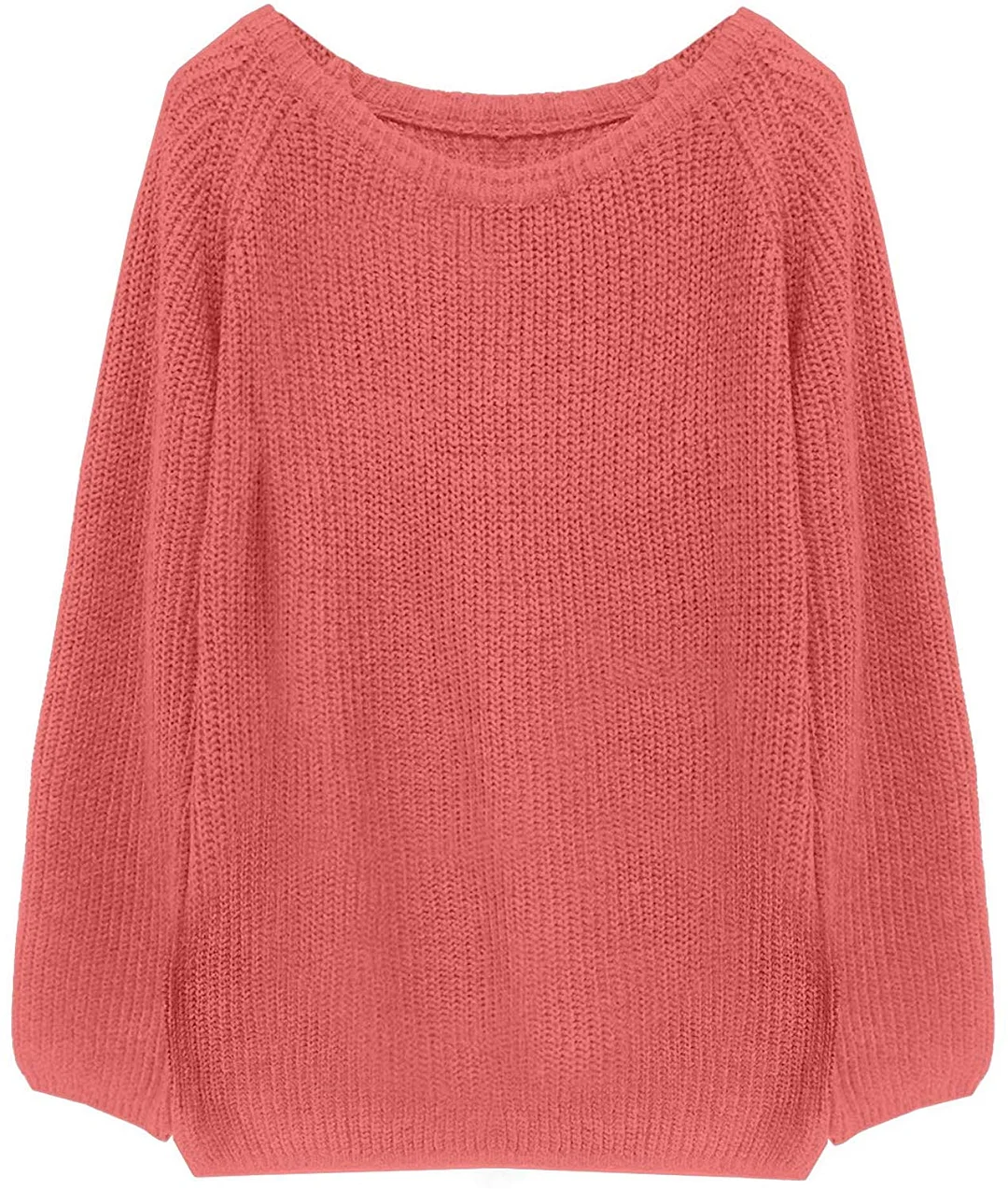 Women's Crew Neck Solid Long Drop Sleeves Loose Knit Pullover Sweaters