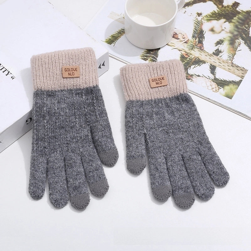 Alpaca Wool Knitted Touch Screen Gloves Women’s Full-finger Warm Padded Velvet Lovers Gloves Korean Winter Riding Gloves