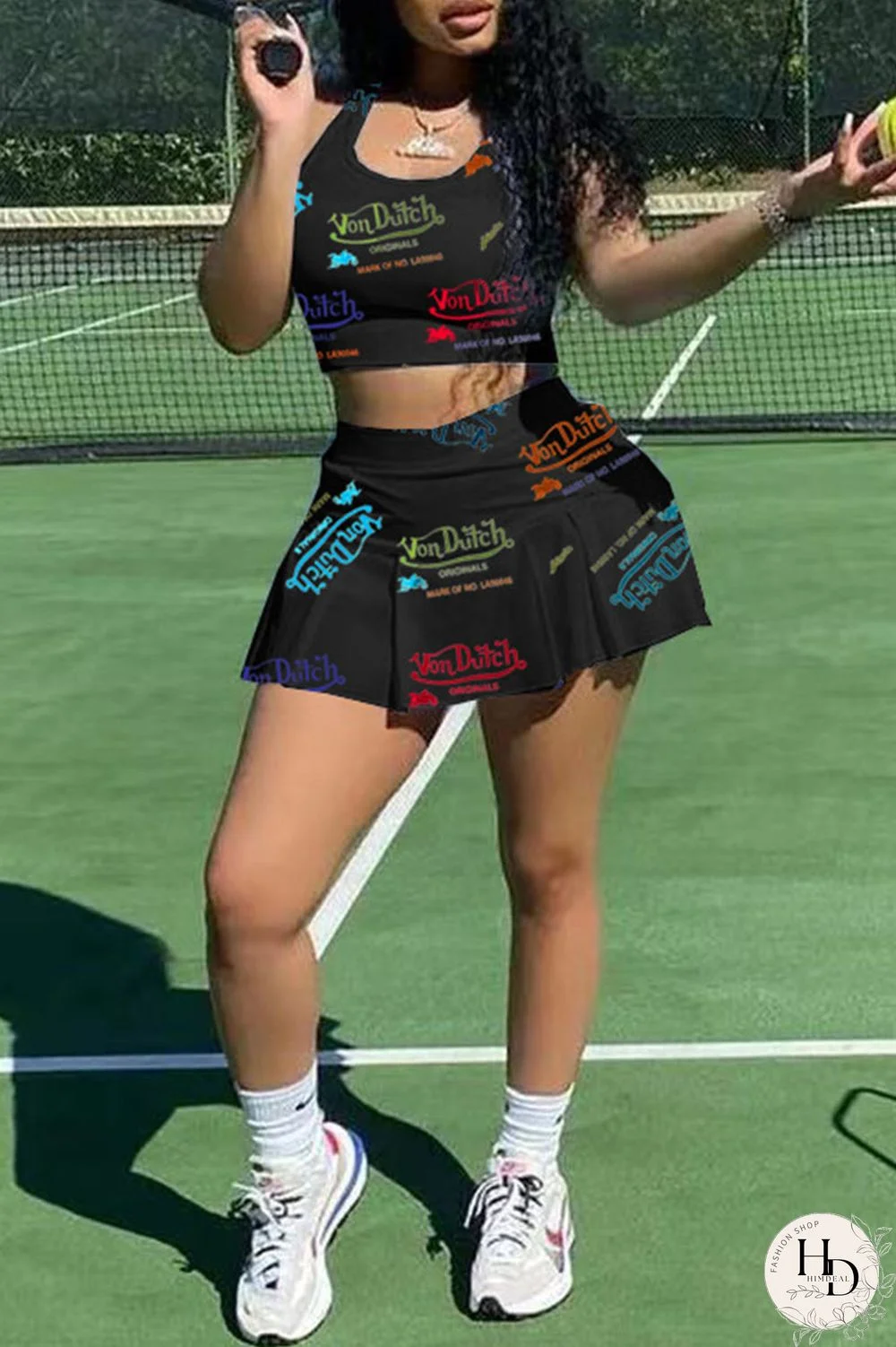 White Casual Letter Print Patchwork U Neck Sleeveless Two Pieces