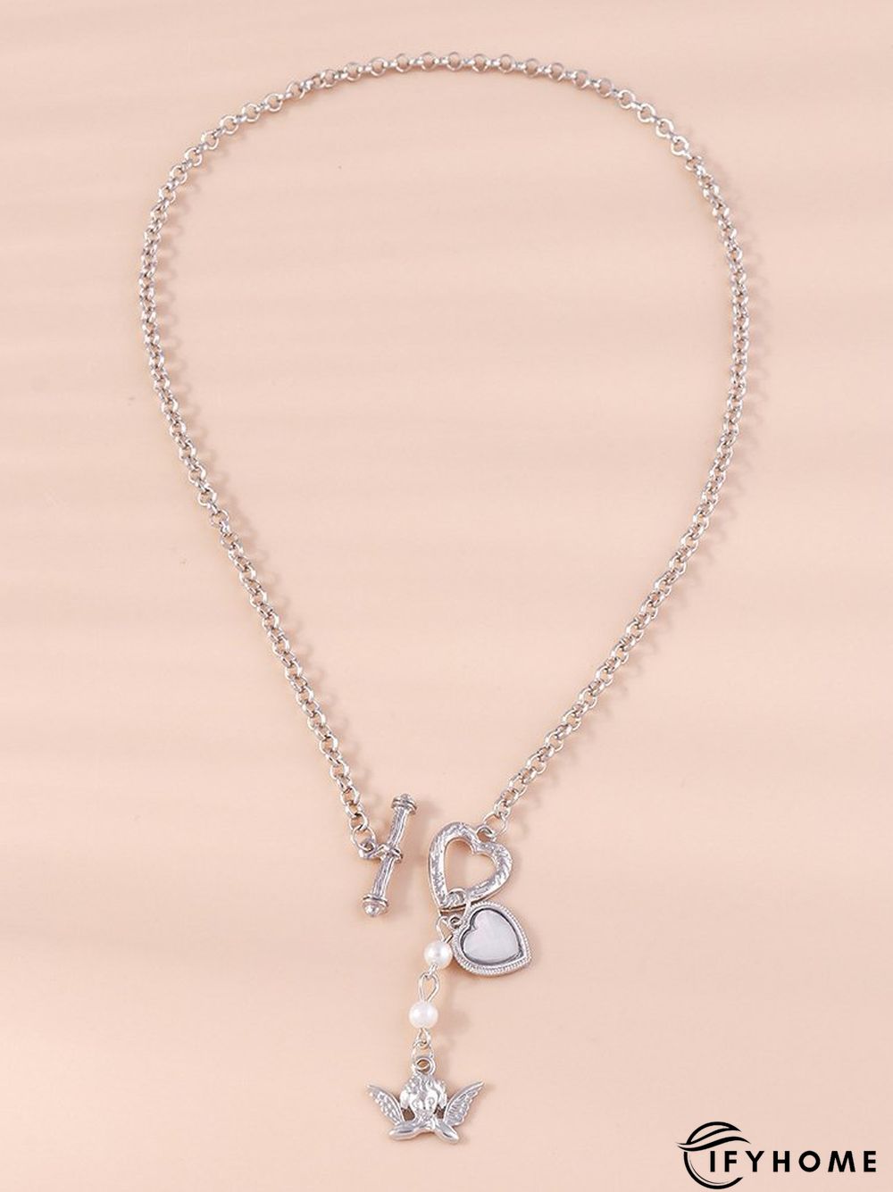 Casual Vintage Silver Heart Chain Necklace Ethnic Vintage Angel Pattern Jewelry | IFYHOME