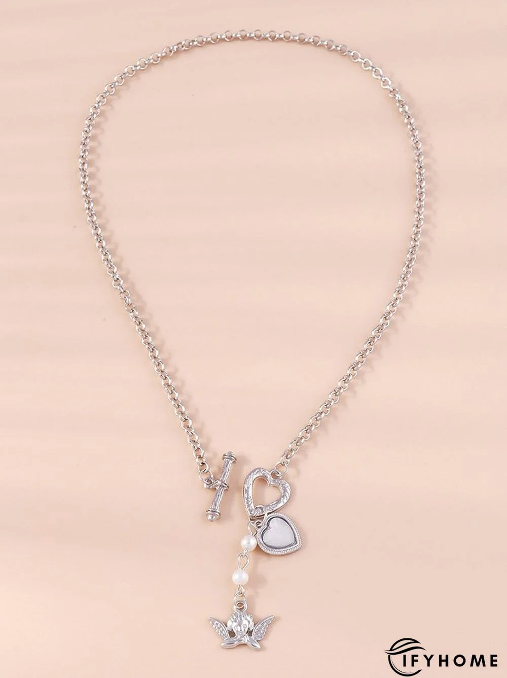 Casual Vintage Silver Heart Chain Necklace Ethnic Vintage Angel Pattern Jewelry | IFYHOME