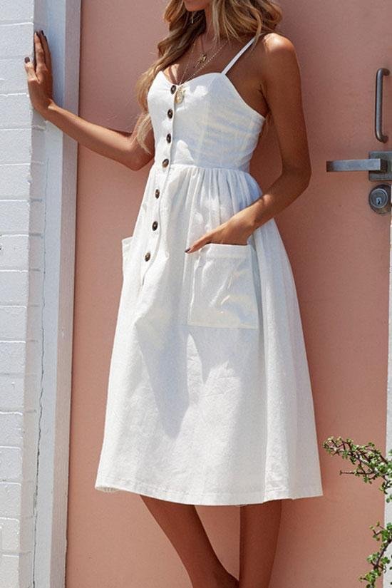 Holiday Shirred Spaghetti Beach Midi Dress-elleschic