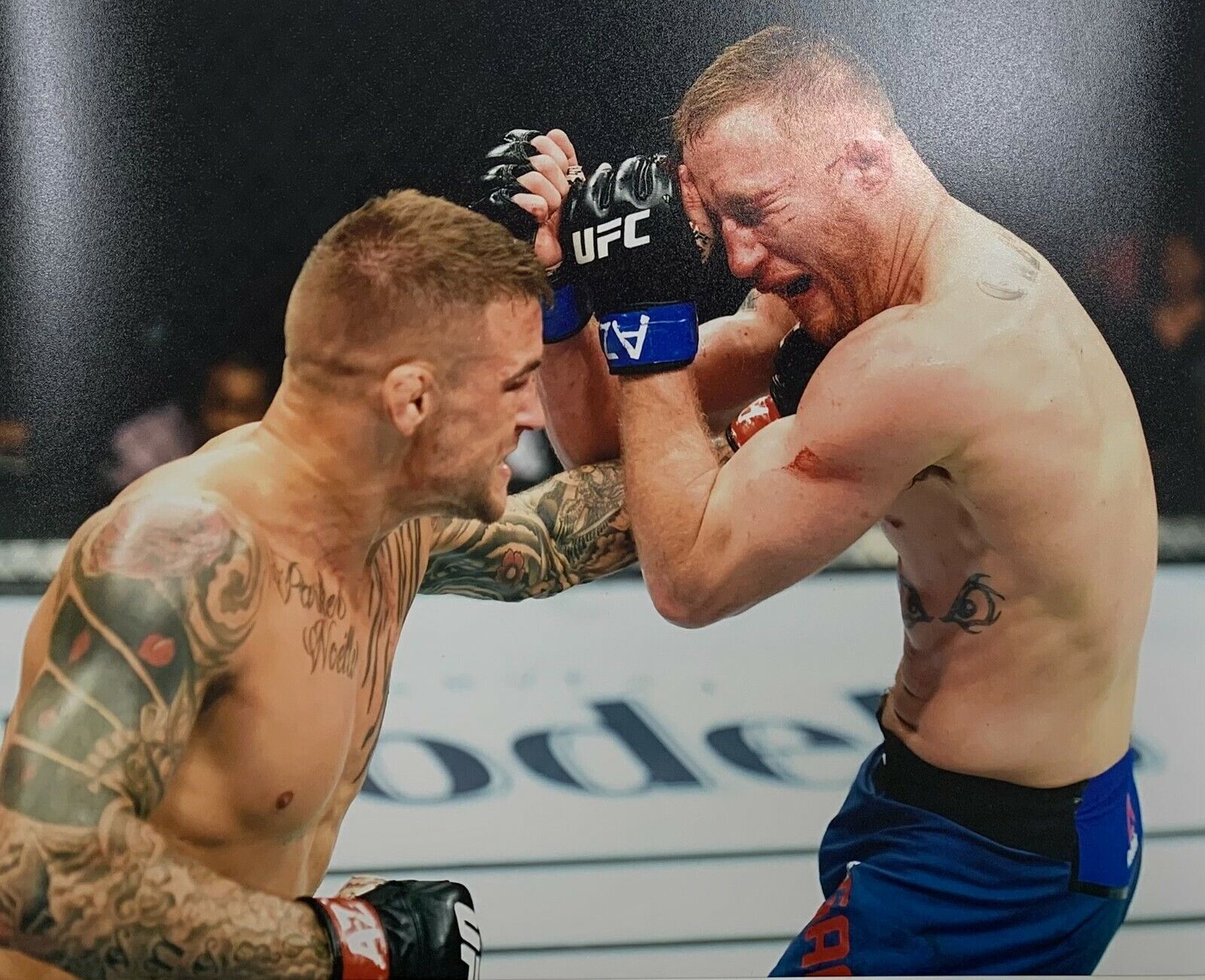 Dustin Poirier 8x10 Photo Poster painting unsigned UFC knocking out Justin Gaethje