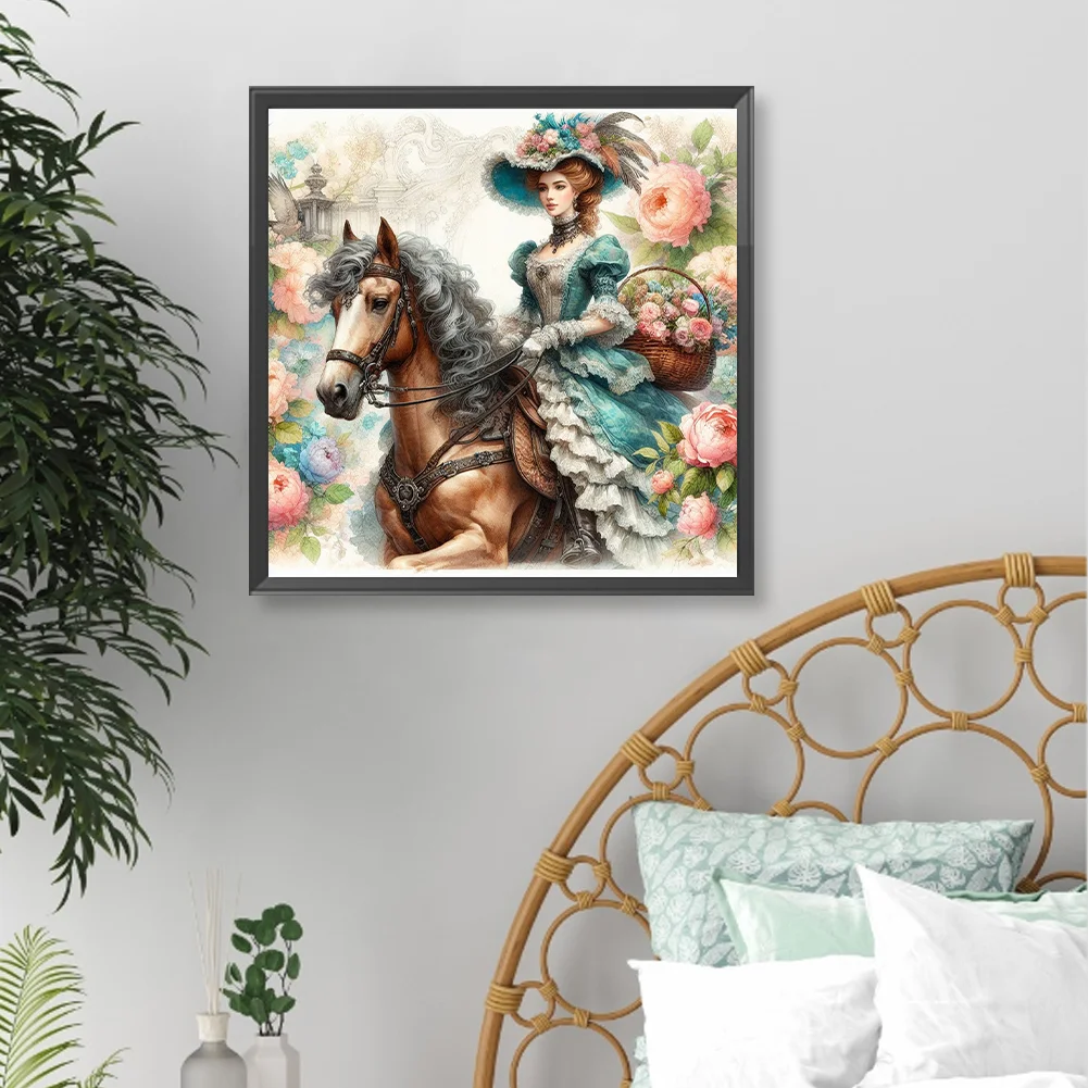 Diamond Painting - Full Round Drill - Horse Girl(Canvas|40*40cm)