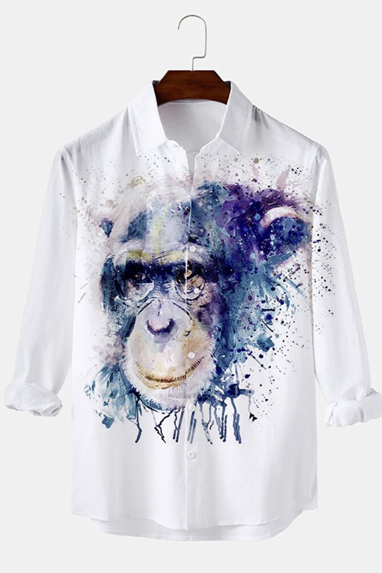 White Art Orangutan Long Sleeve Shirt