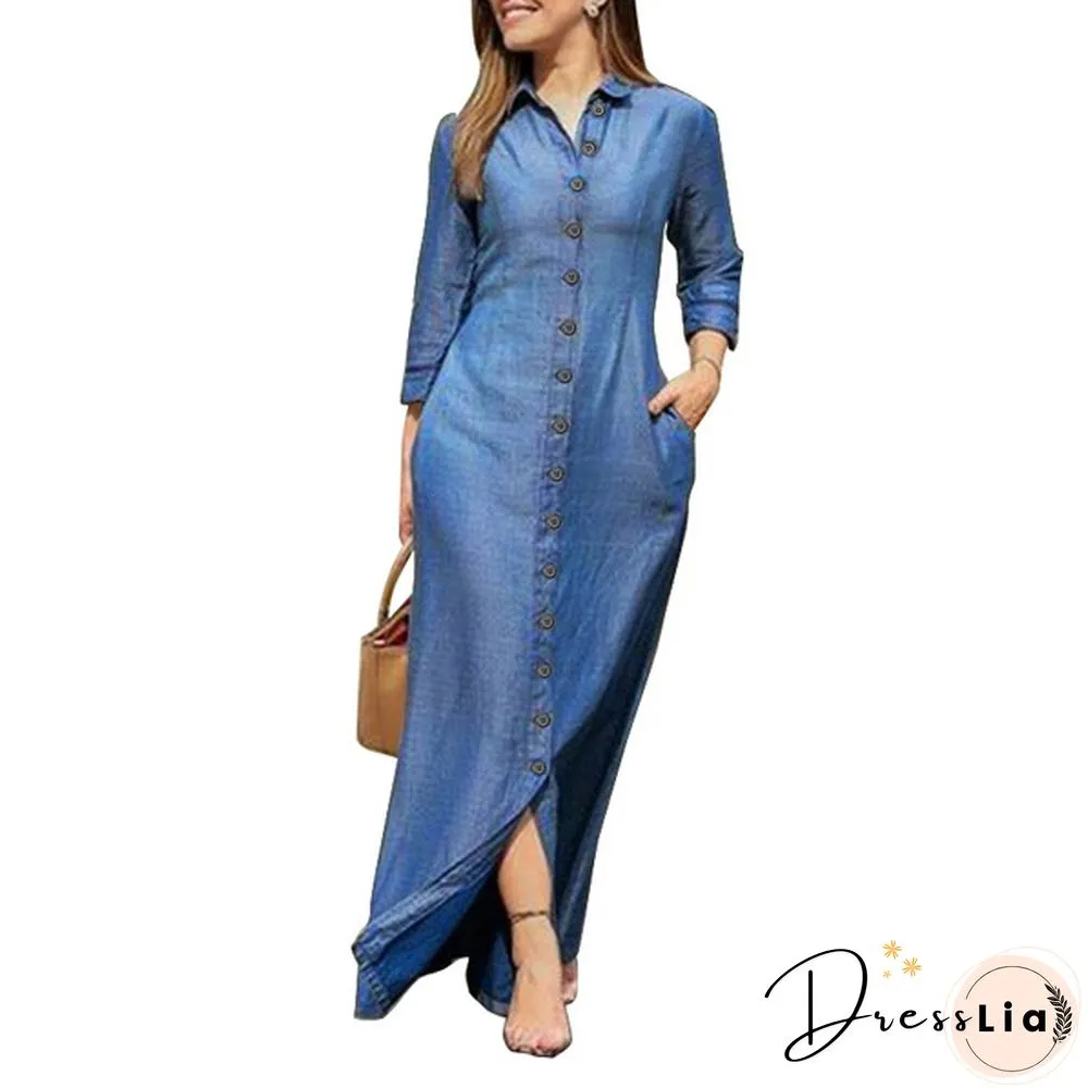 Vonda Color Womens Shirt Dress Spring Fall Long Sleeve Button Down Lapel Collar Midi Plus