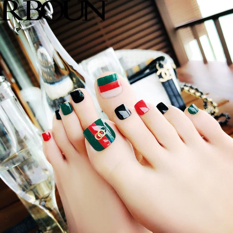 Toe Fake Nails Nail Art Tips Press on False Tipsy with Glue Coffin Stick Designs Clear Display Set Full Cover Box Detachable-Nail Inspo