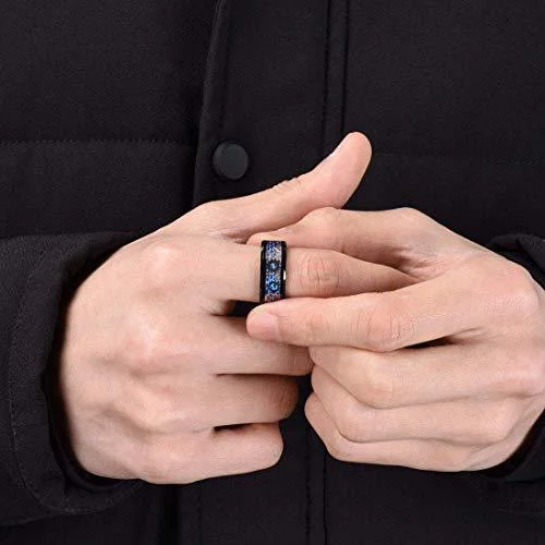 8MM Women's or Men's Tungsten Carbide Wedding Watches Gear Rings Black With Gold Watch Gear Resin Inlay Design Over