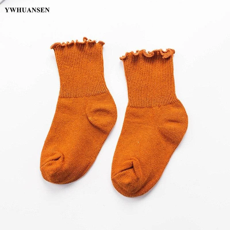 YWHUANSEN 1 to 8 Yr 10 Colors Spring Autumn Children's Socks Candy-colored Cotton Socks For Girls Ruffle Edge Kids Socks Toddler