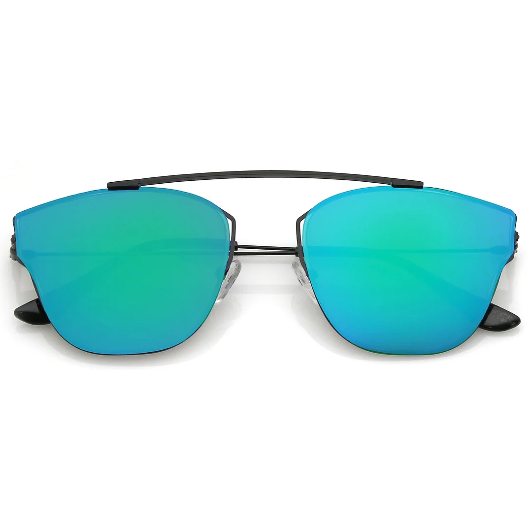 Modern Ultra Slim Metal Curved Crossbar Colored Mirror Flat Lens Pantos glasses 57mm