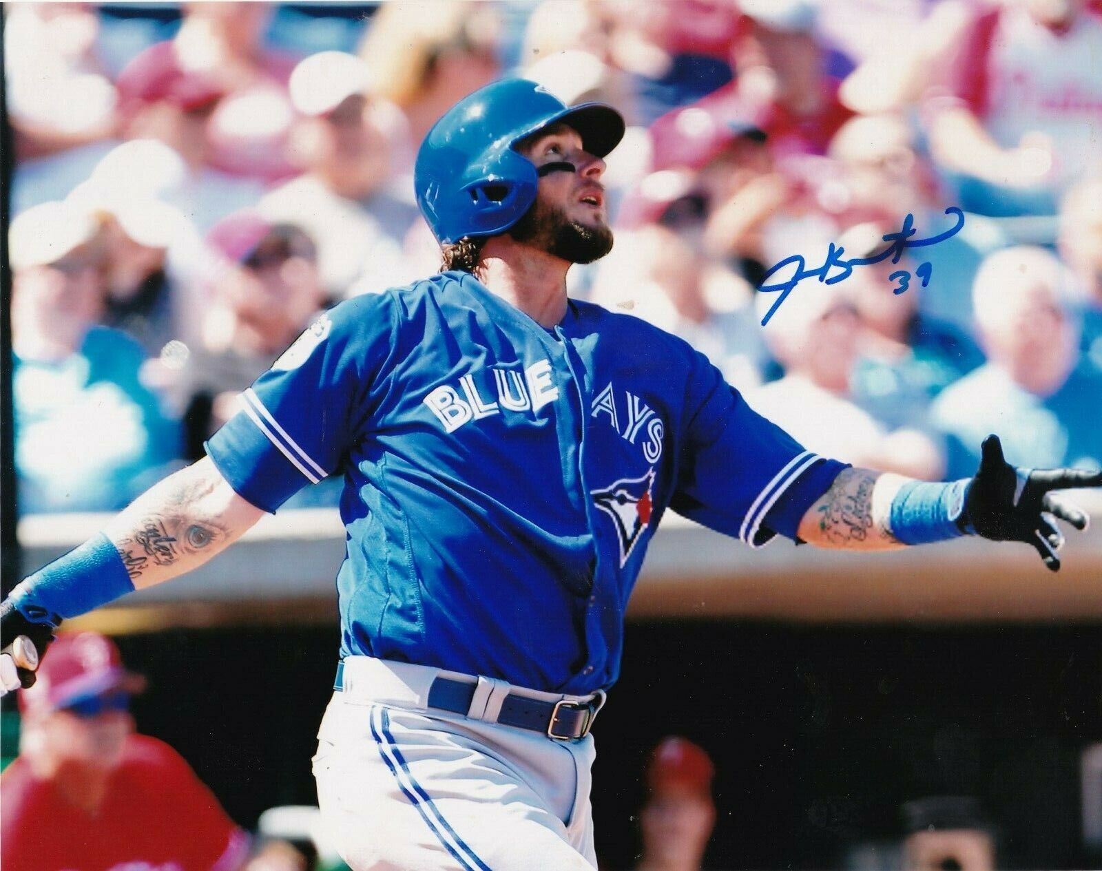 JARROD SALTALAMACCHIA TORONTO BLUE JAYS ACTION SIGNED 8x10