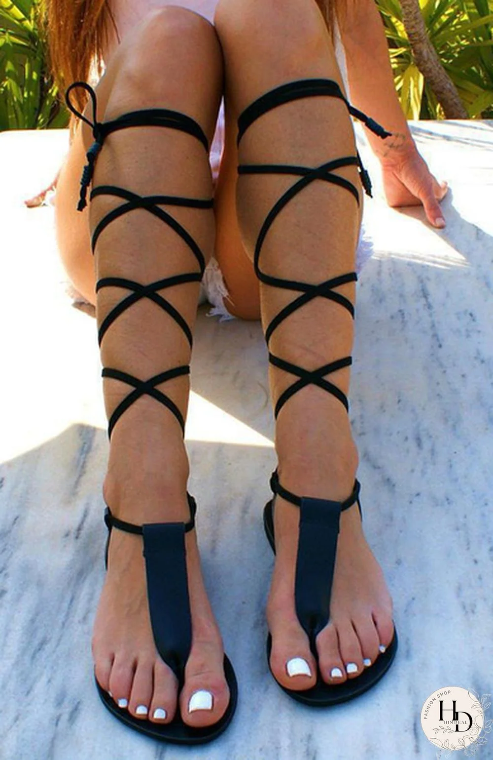 Summer Women New Flat Bottom Non Slip Leg Ring Sandals Flip Flop Women Beach Sandals Slippers