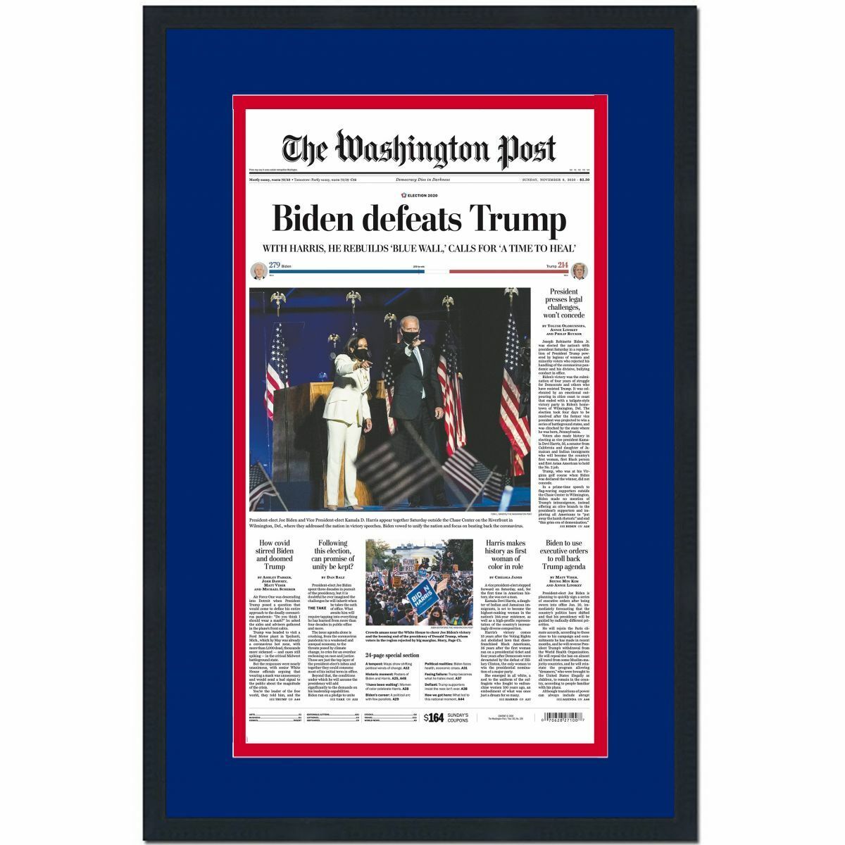 Framed The Washington Post 2020 Joe Biden Election Newspaper 17x27 Cover Photo Poster painting