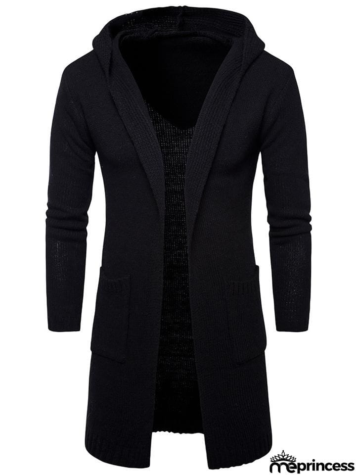 Men's Knitted Long Sleeve Hooded Cardigan
