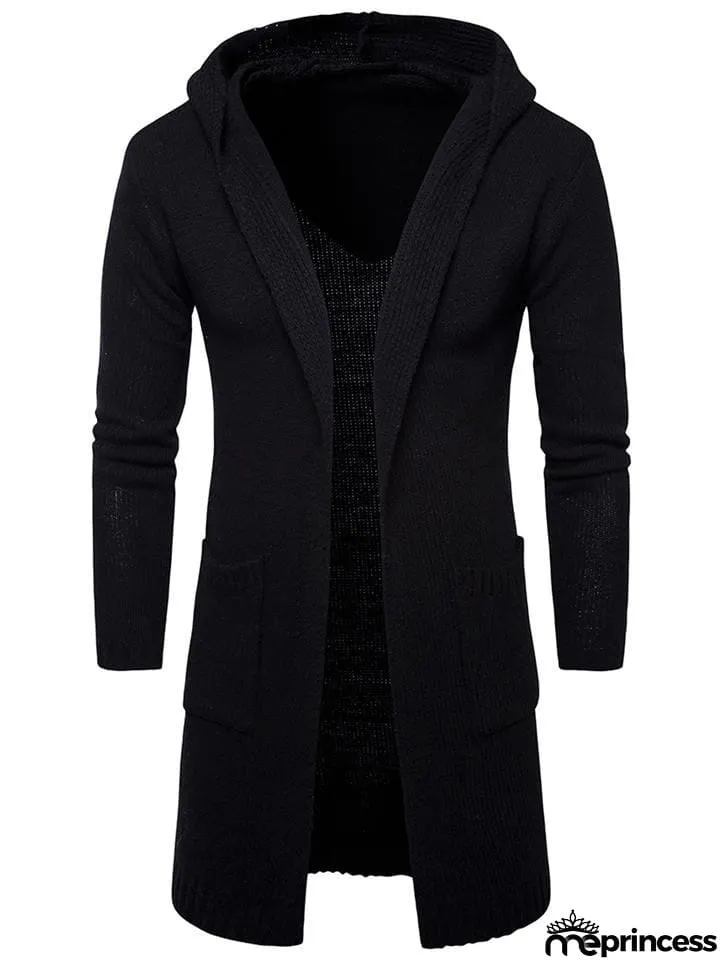Men's Knitted Long Sleeve Hooded Cardigan