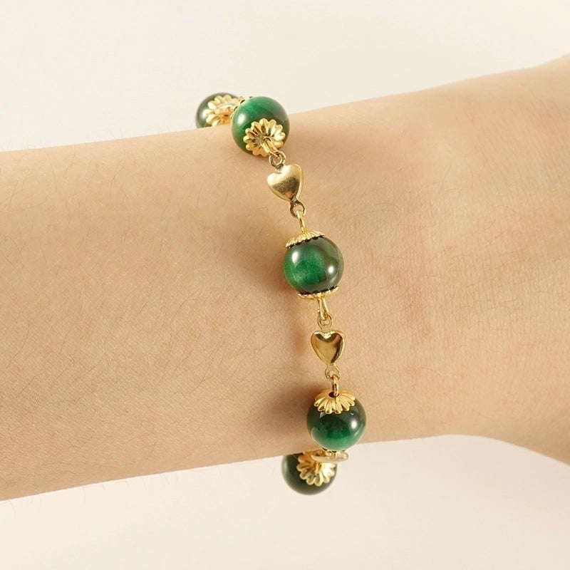 Retro Round 304 Stainless Steel 18K Gold Plated Beads Bracelets In Bulk