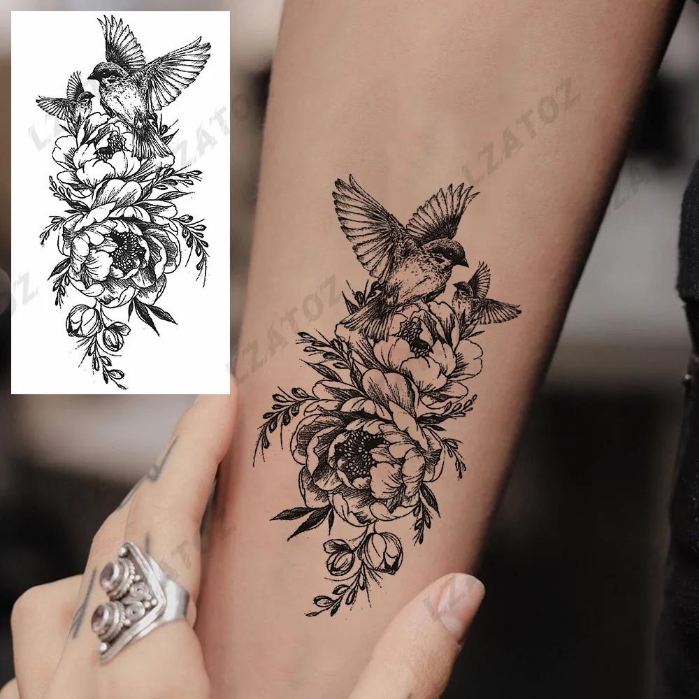 Sdrawing Rose Flower Temporary Tattoos For Woman Adults Realistic Compass Cross Fake Tatoos Sexy Waterproof Hand Tattoo Sticker