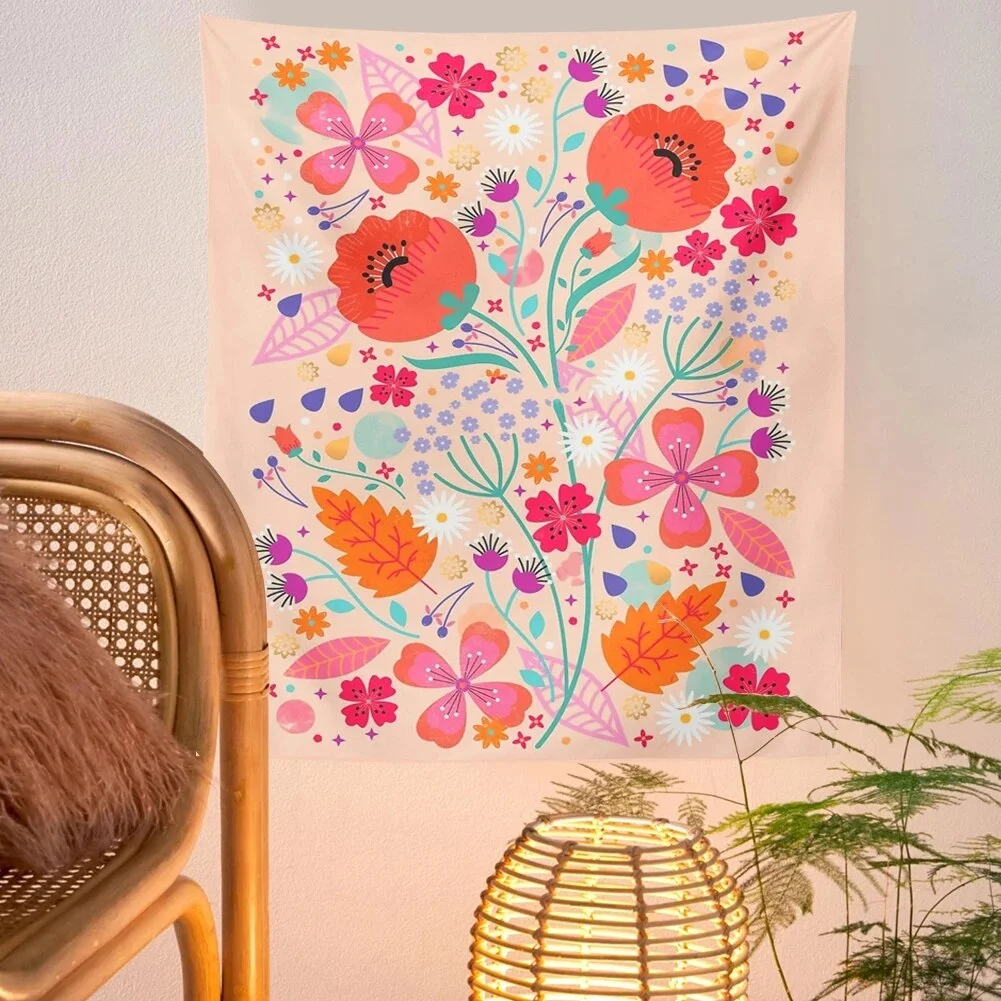 Wildflower Botanical Tapestry Wall Hanging Lush Flower Hippie Tapestry Boho Tapestries Colorful Psychedelic INS Home Decor