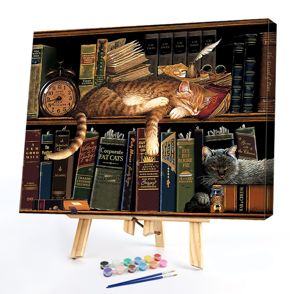 

50*40CM - Paint By Numbers - Bookshelf Kitty, 501 Original