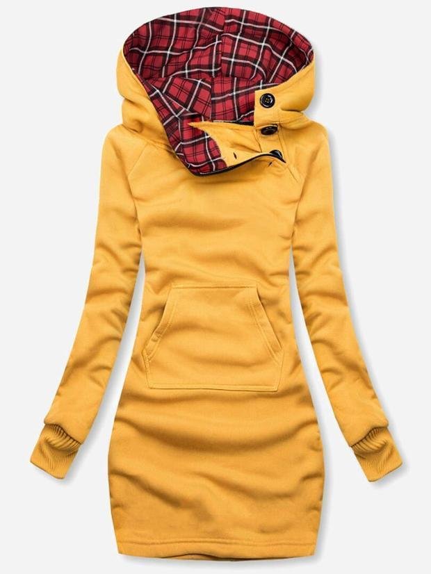 Three-color Panelled Drawstring Hooded Coat