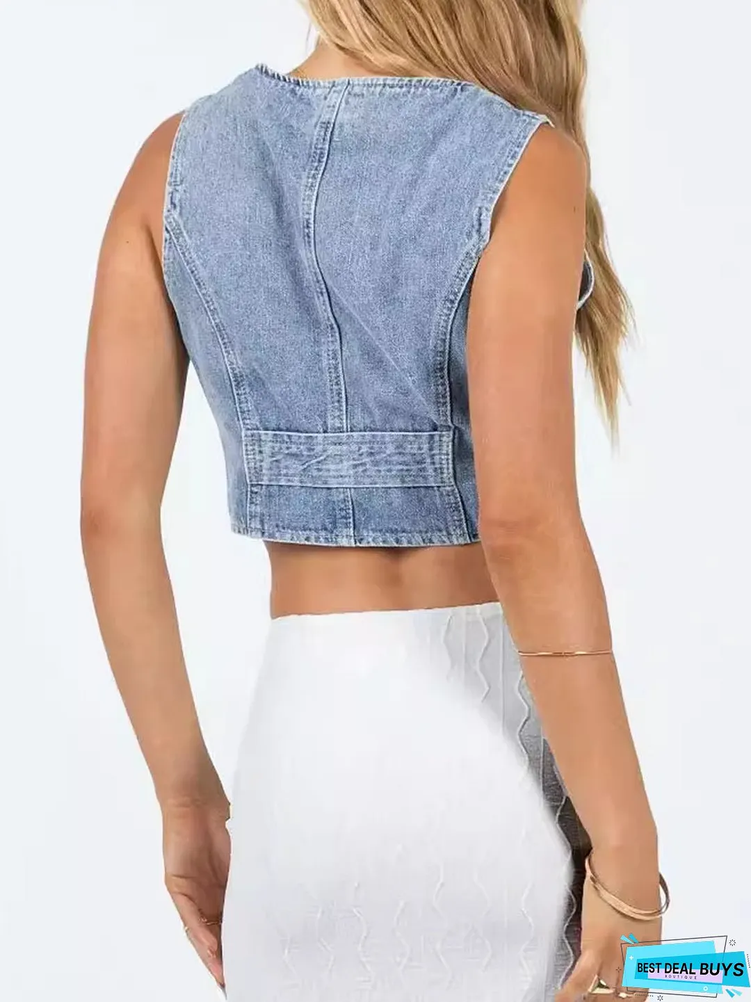 Button Up Sleeveless Denim Top