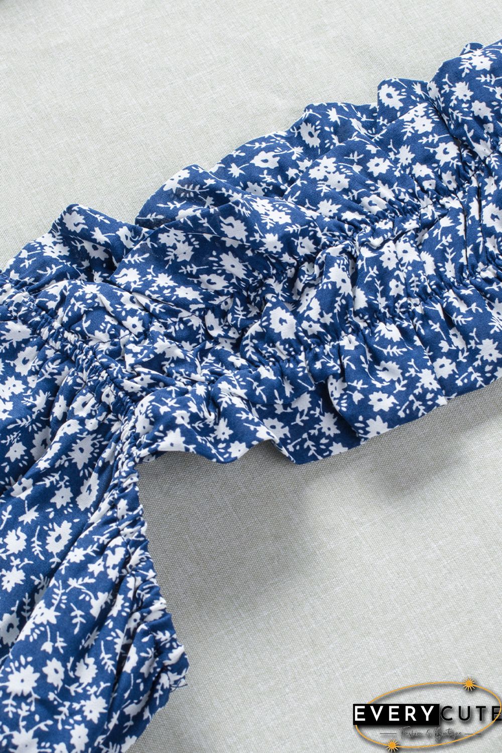 Sky Blue Floral Ruffled Straps Flowy Tank Top