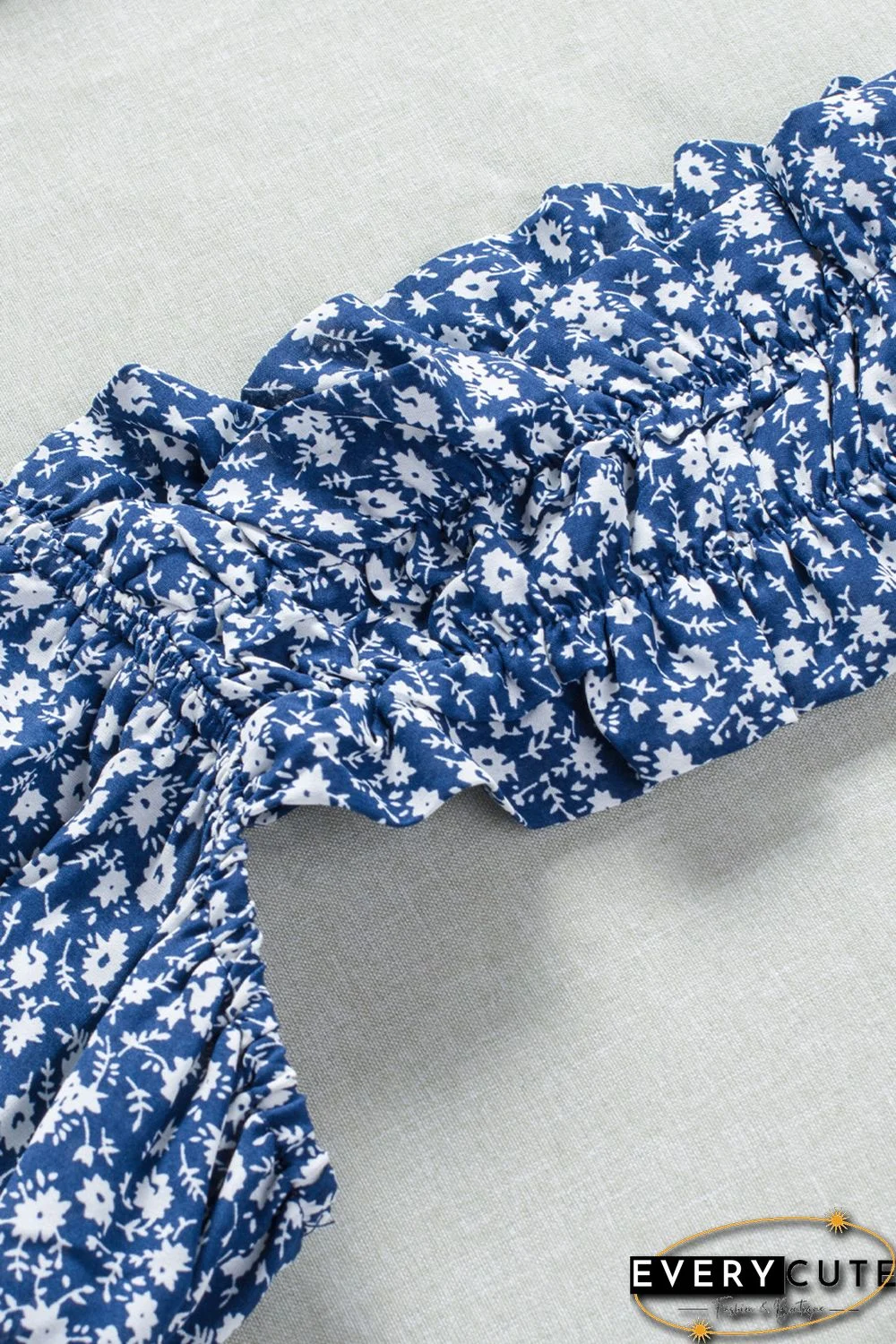 Sky Blue Floral Ruffled Straps Flowy Tank Top