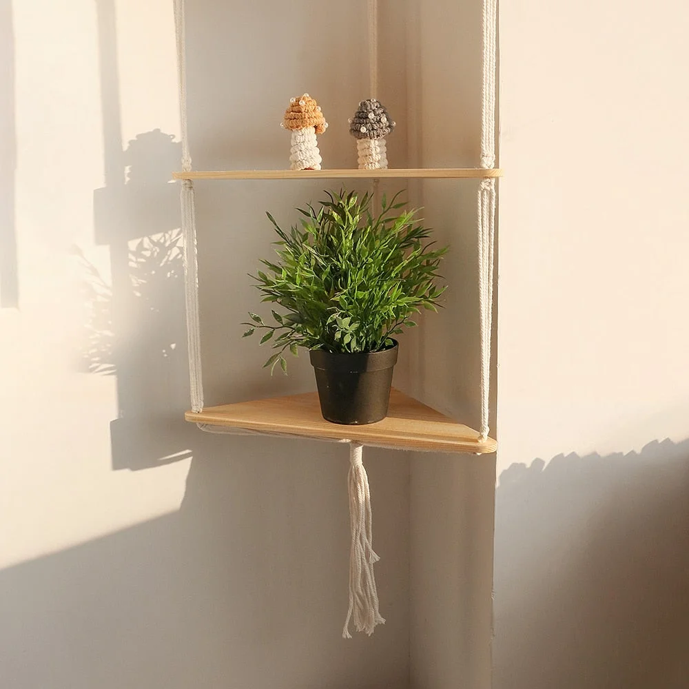 Macrame Wall Shelf Bohemian Home Decor Triangle Shelves Wall Decor Plant Hanger Candle Holder For Living Room Bedroom Decoration