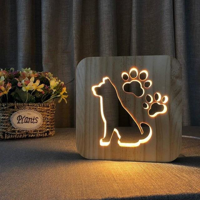 Usb Night Light In Carved Wooden Pattern 3d Animal Paw