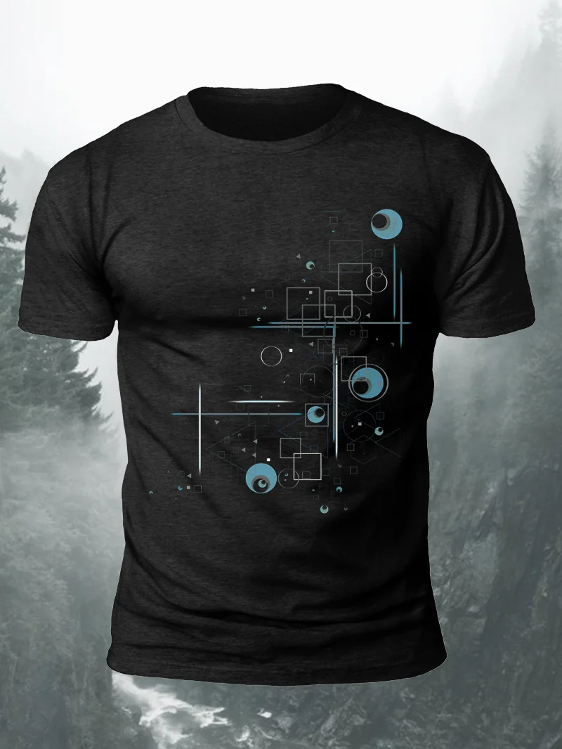 Retro Geometric Print Short Sleeve Men's T-Shirt in  mildstyles